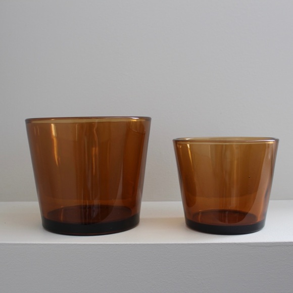 🔺SOLD🔺Set 2 MCM Tawny Glass Plant Pots / Candle Holders - Picture 3 of 4